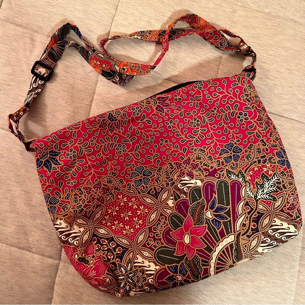 Malaysian red batik crossbody